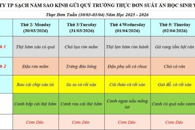 Thực đơn ăn bán trú tuần 01- tháng 4