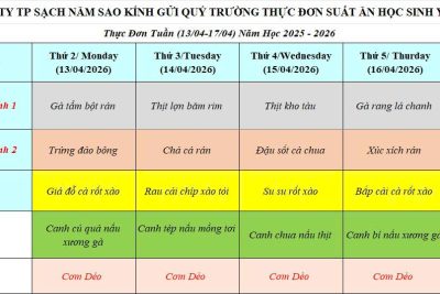 Thực đơn ăn bán trú từ ngày 13/4/2026-18/04/2026